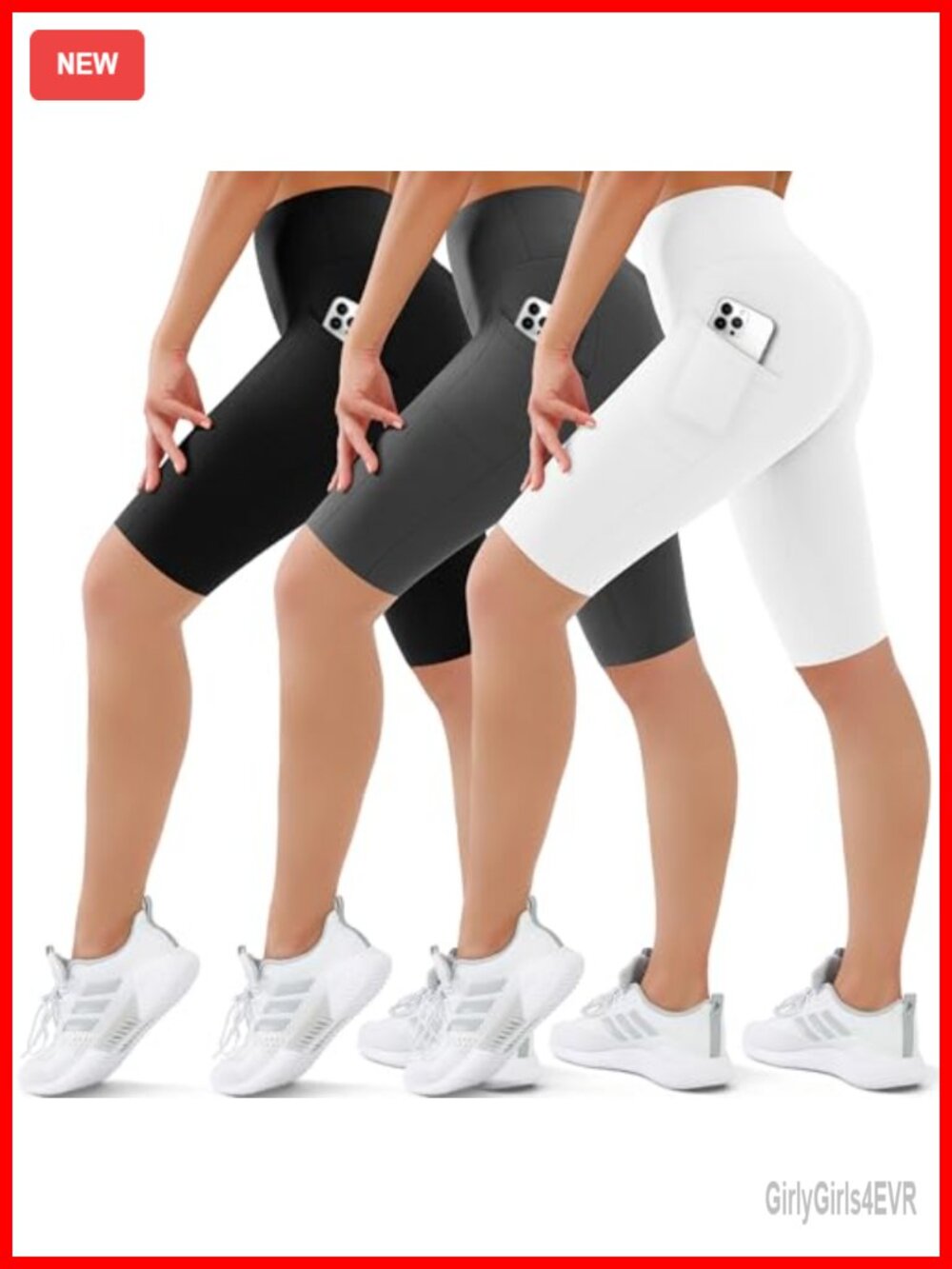 3 Pack Biker Shorts High Waist Tummy Control Workout Gym Yoga Running Pockets